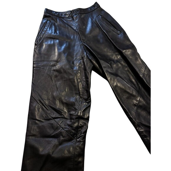 Siena Studio Women's Size 2 Vintage Black 100% Leather Pants lined pockets read - Picture 5 of 12